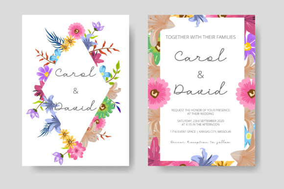Monogram Wedding Invitation with Floral Decor