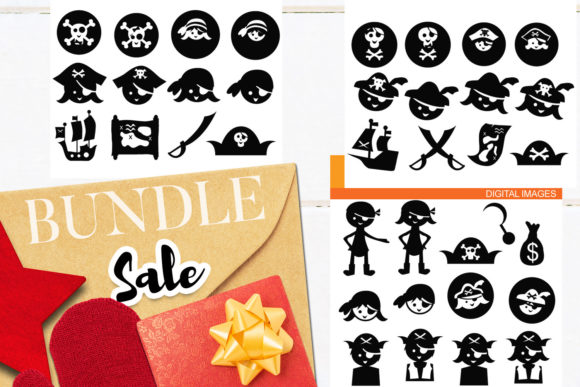 Pirate Black Shadow Bundle: A Minimalist Clip Art Collection for Creative Kids’ Products